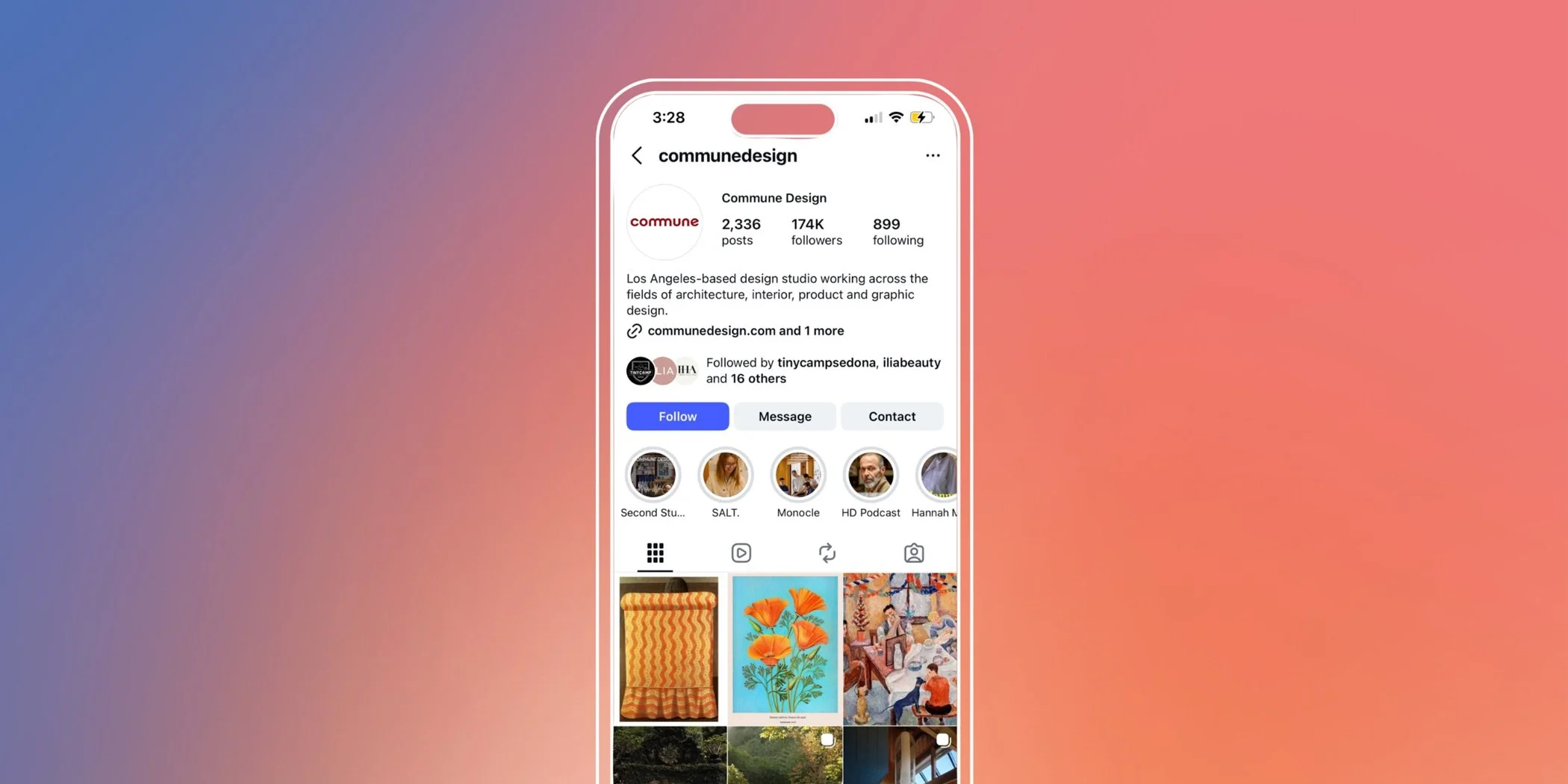 Commune Design Instagram feed featuring warm modern interiors and textured
