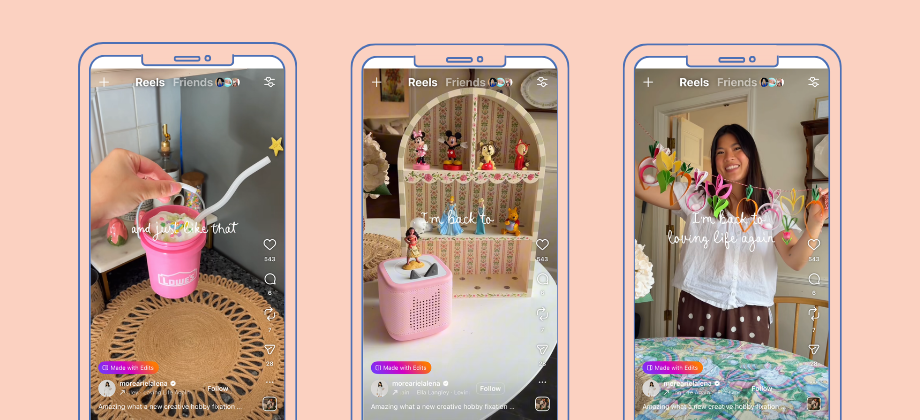 Alt txt: Different spring hobbies being showcased across three phones