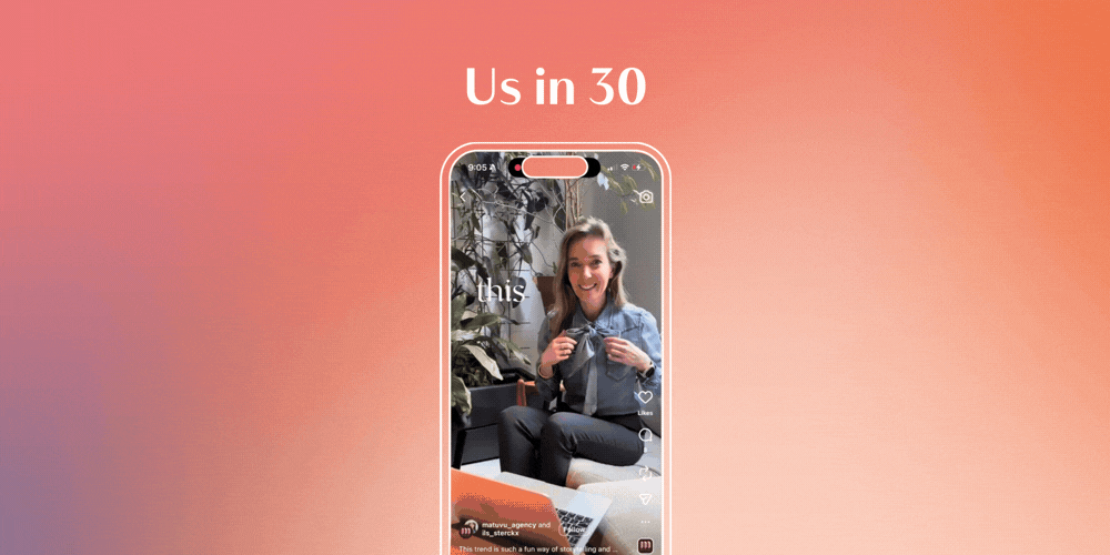 Behind the scenes Instagram Reels video for a 'Us in 30' brand intro.