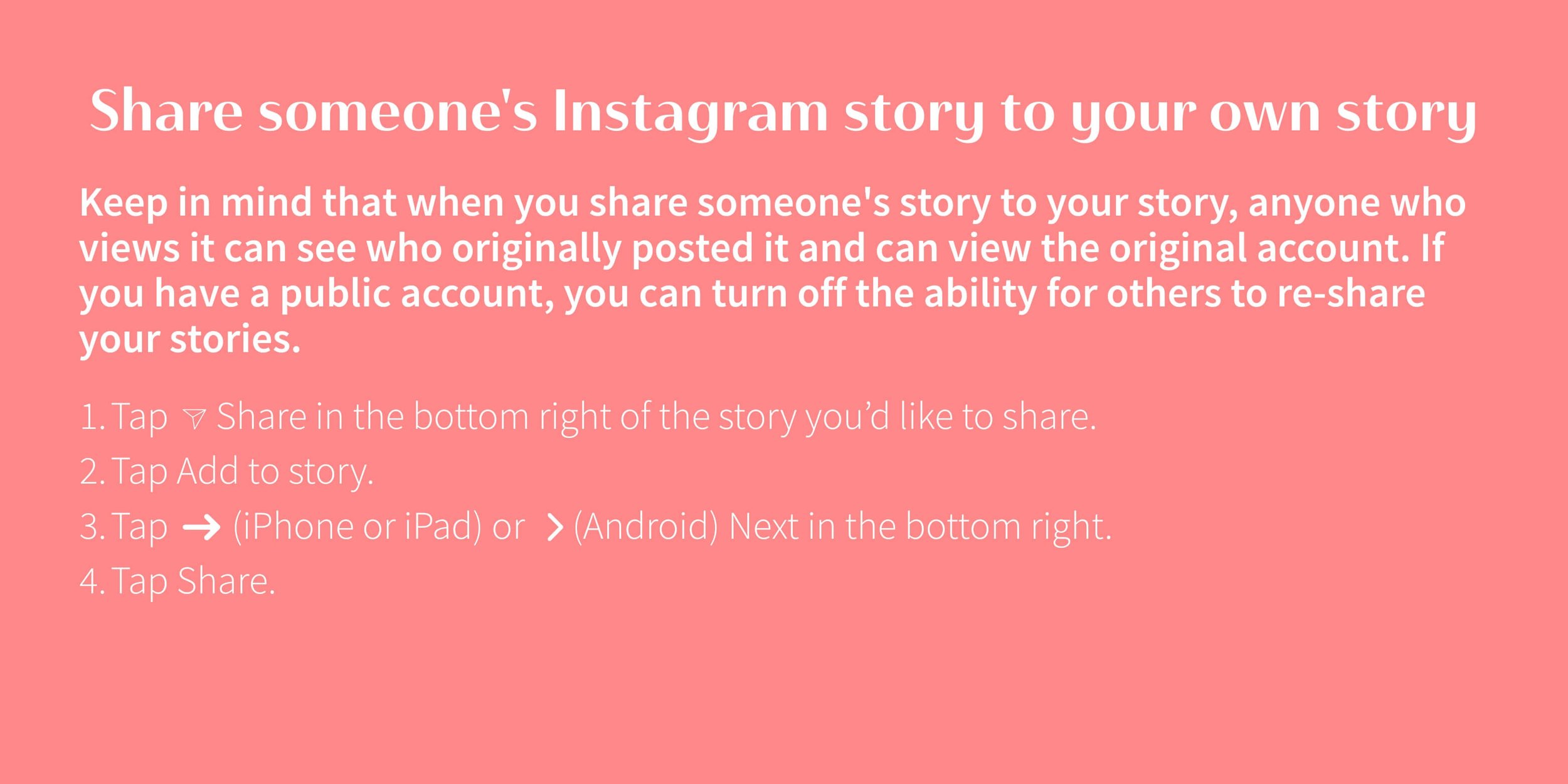 Reshare Instagram Stories: a list of step-by-step instructions on how to share someone's Instagram story to your own story