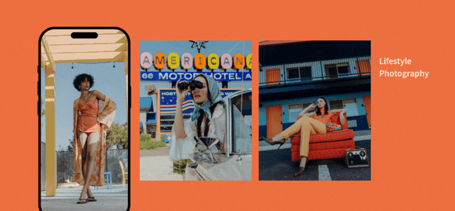 There are two images and one video. All three show a lifestyle photoshoot at a boutique model. This image seeks to show that Lifestyle photoshoots have a higher cost than simple photoshoots.