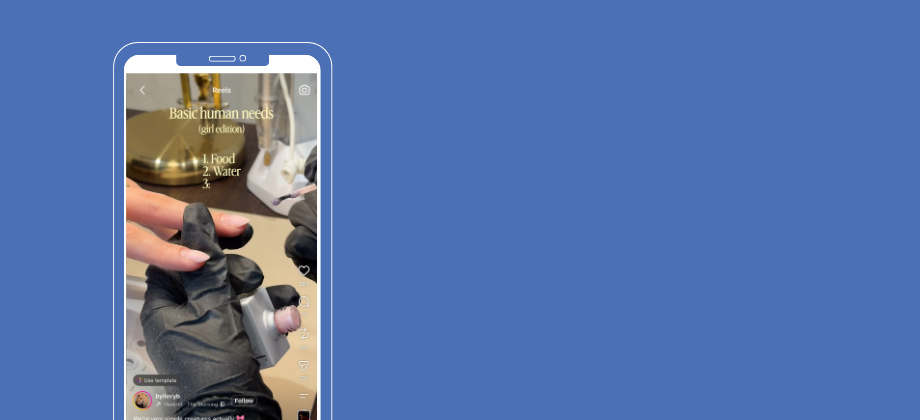 Image says "basic human needs: 1. food, 2. water" and then shows a woman getting her nails done