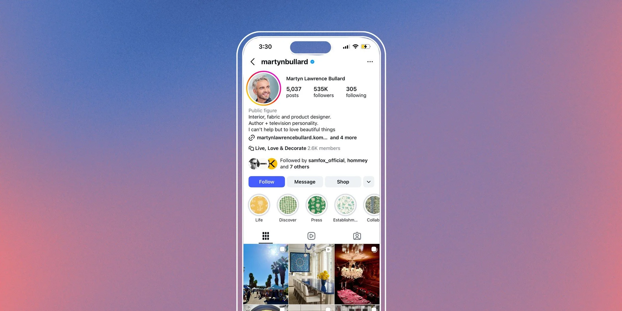 Martyn Lawrence Bullard Instagram showcasing luxurious globally inspired interior design