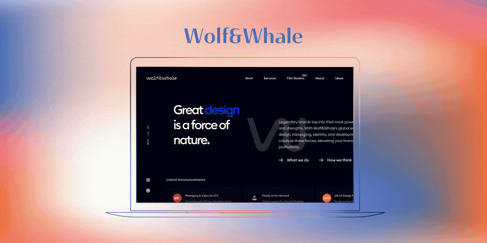 Wolf&Whale Brooklyn branding and digital design agency website