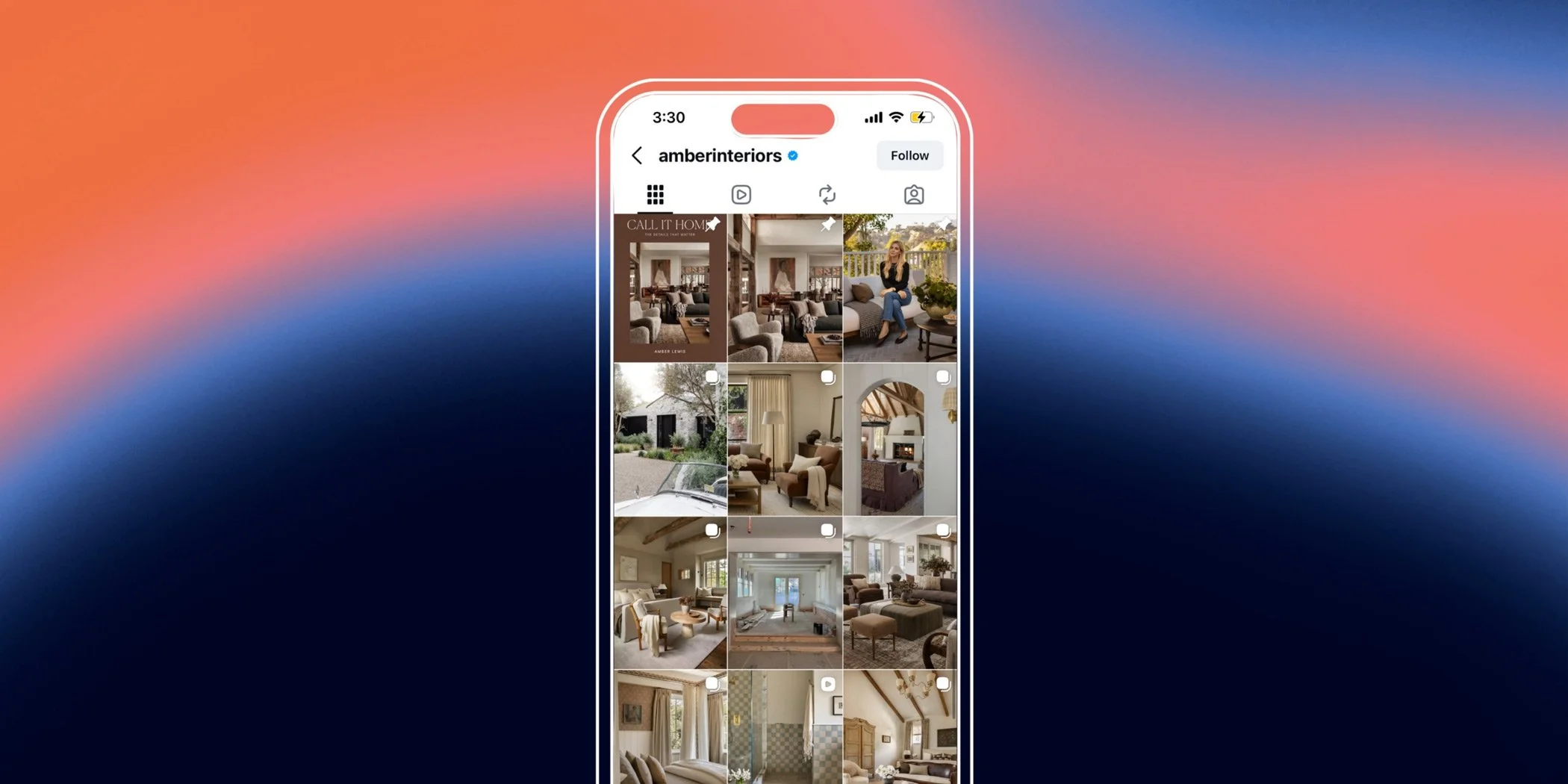 Amber Interiors Instagram feed featuring neutral California-inspired interiors and layered textures