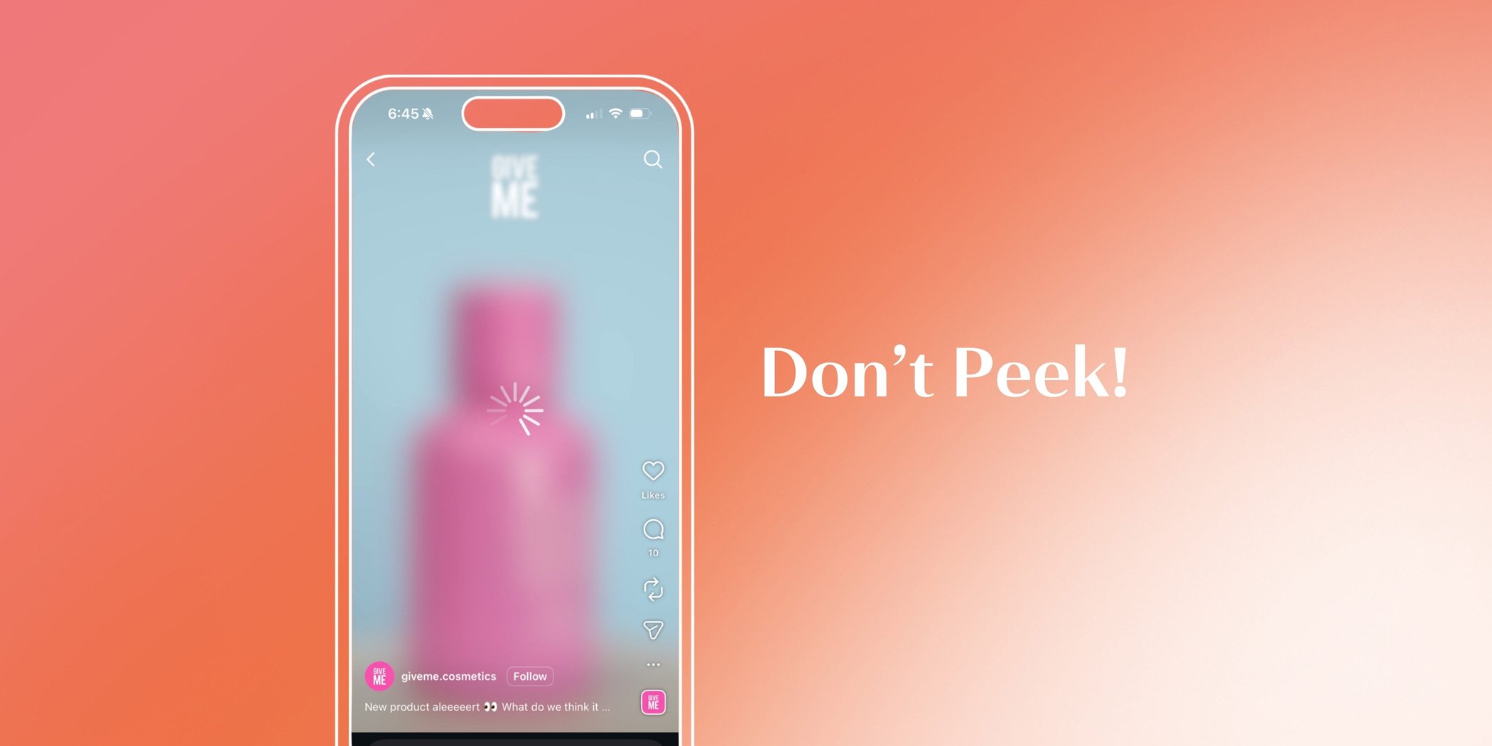 Teaser social media post with a blurred 'Don't Peek' product launch image.