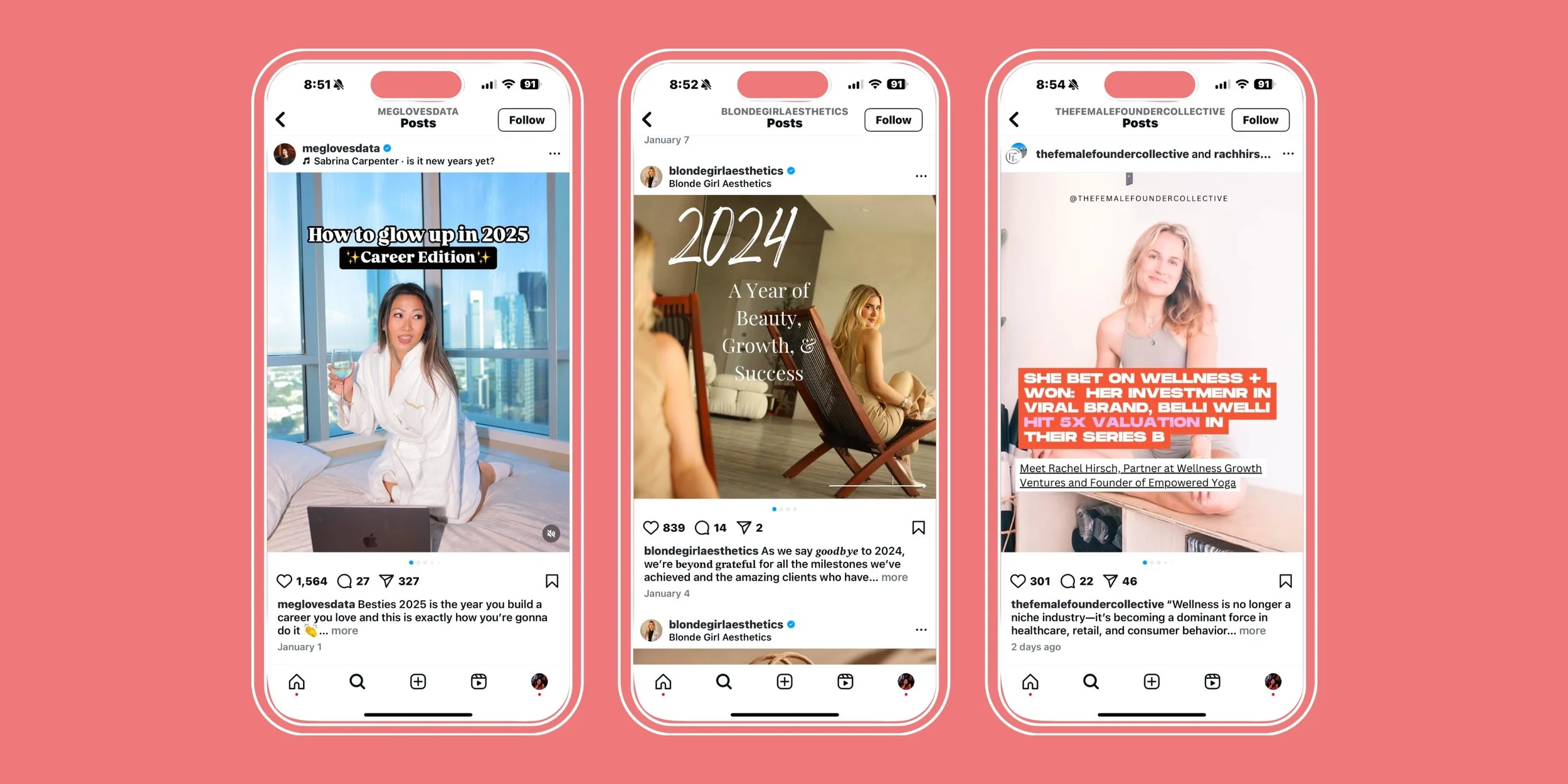 A stylish infographic or carousel post with actionable career, business, or life tips for women.