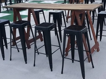 Industrial Black Bar Stools with Wooden Table - Anaheim, CA