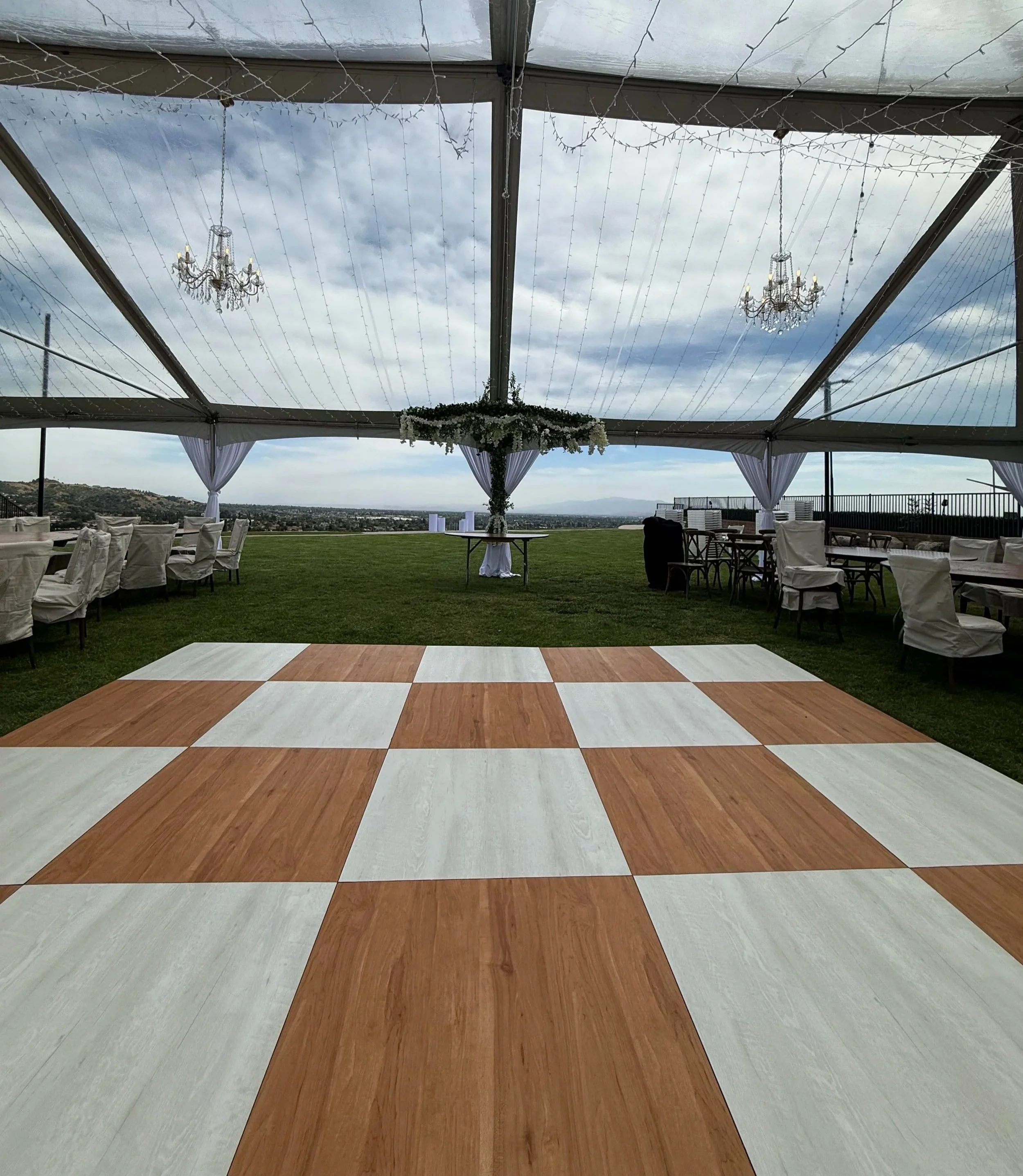 15' x 15' Dance Floor - Maple & White Checkerboard - San Dimas, CA