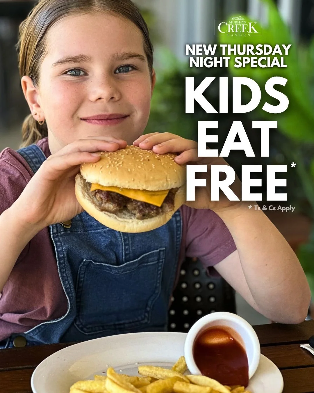✨ Guess what Mum and Dad??? ✨
Dinner just got cheaper — because now the KIDS EAT FREE* Thursday nights ... and it all kicks off tomorrow night!
Why cook when you can bring the family out for dinner and let us shout the kids’ meals? Ever