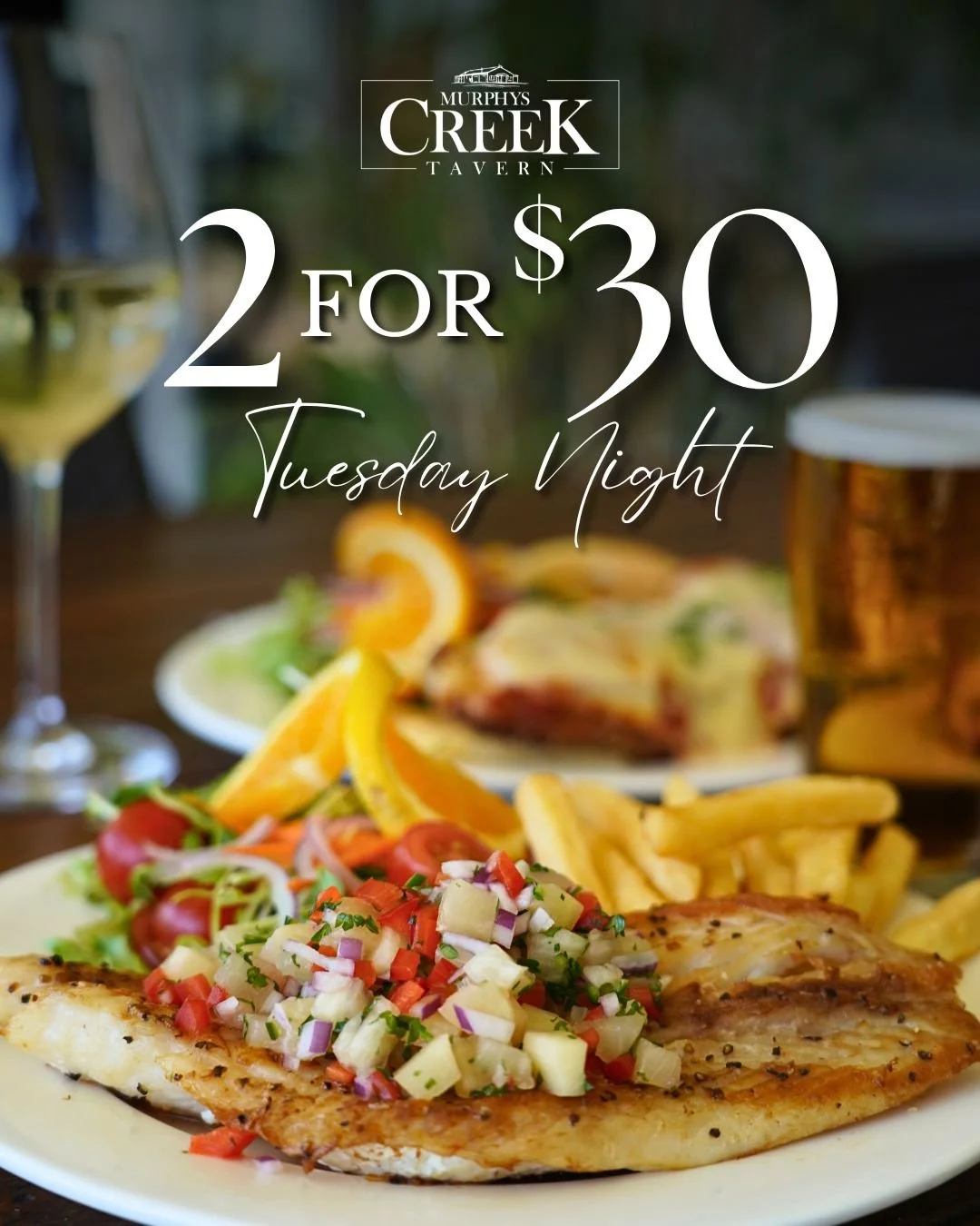 Q: What's for dinner tonight?
A: ... well, if nobody's answered yet, we've got an idea!

Head down and enjoy two delicious main meals for just $30.

From a perfectly cooked 200g Rump Steak to Creamy Garlic Prawns, Chicken Parmigiana, Maple Glazed BBQ