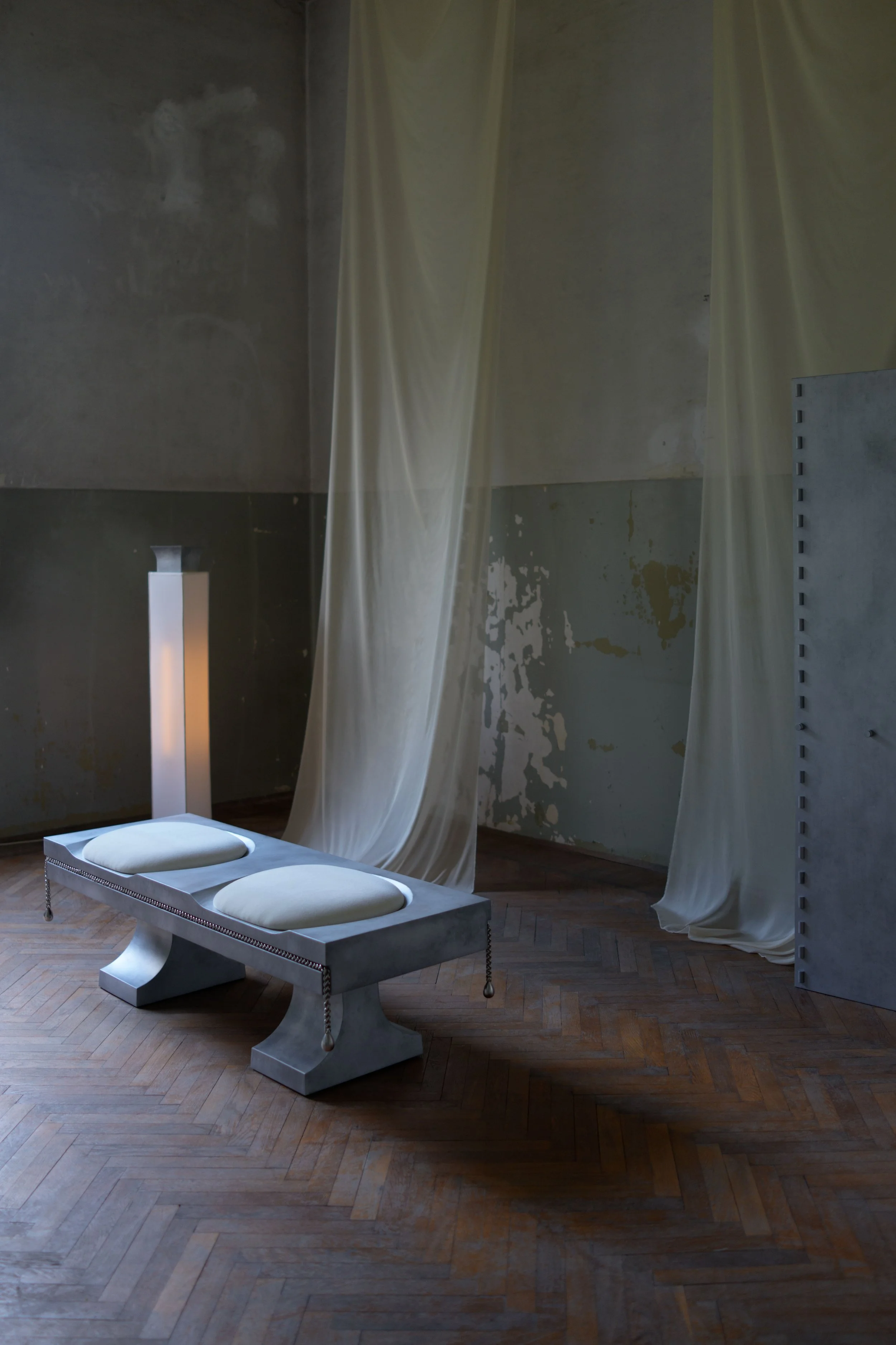 design week Milan bench installation photography neutral tones
