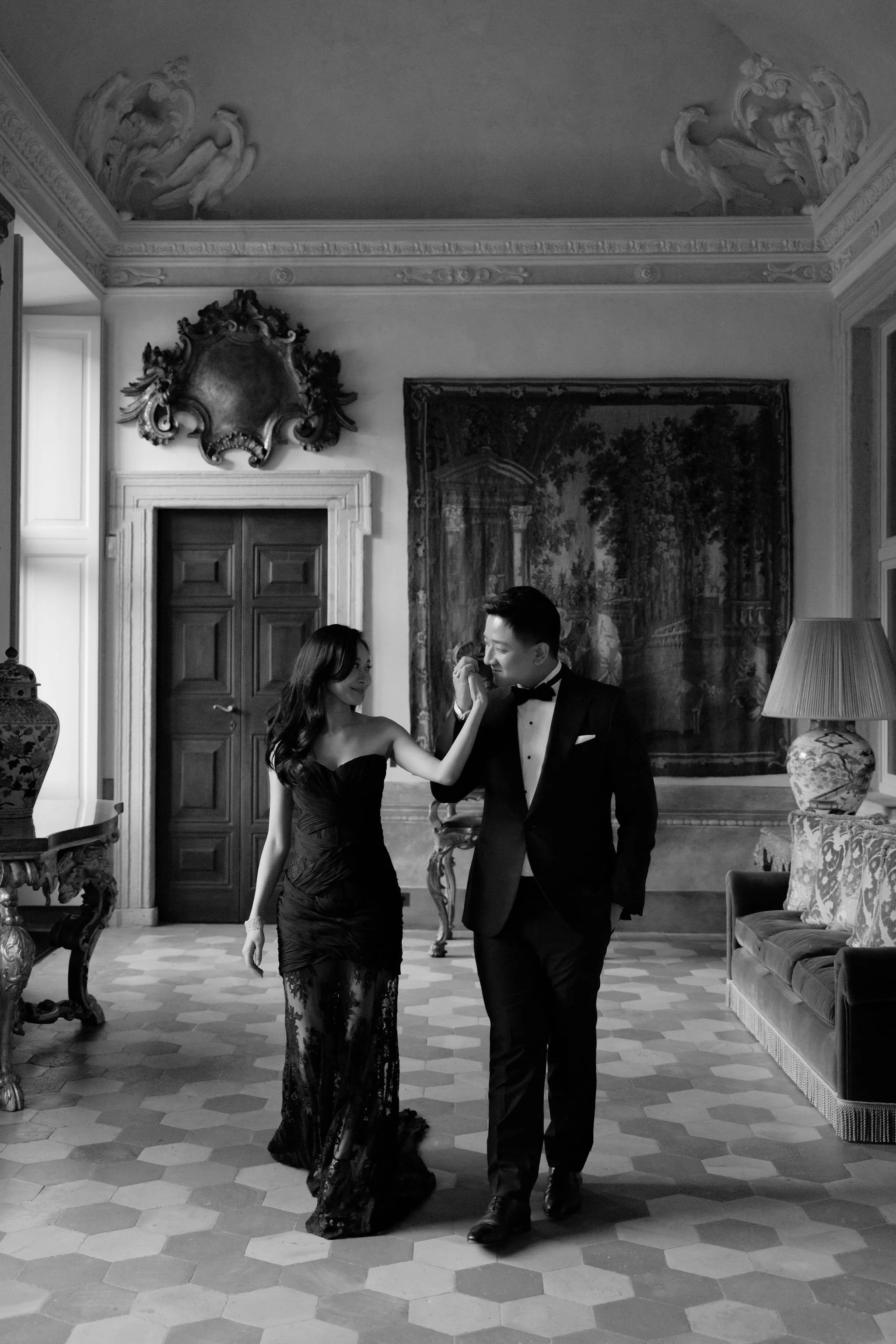 Bride and groom portrait at Villa Balbiano Lake Como