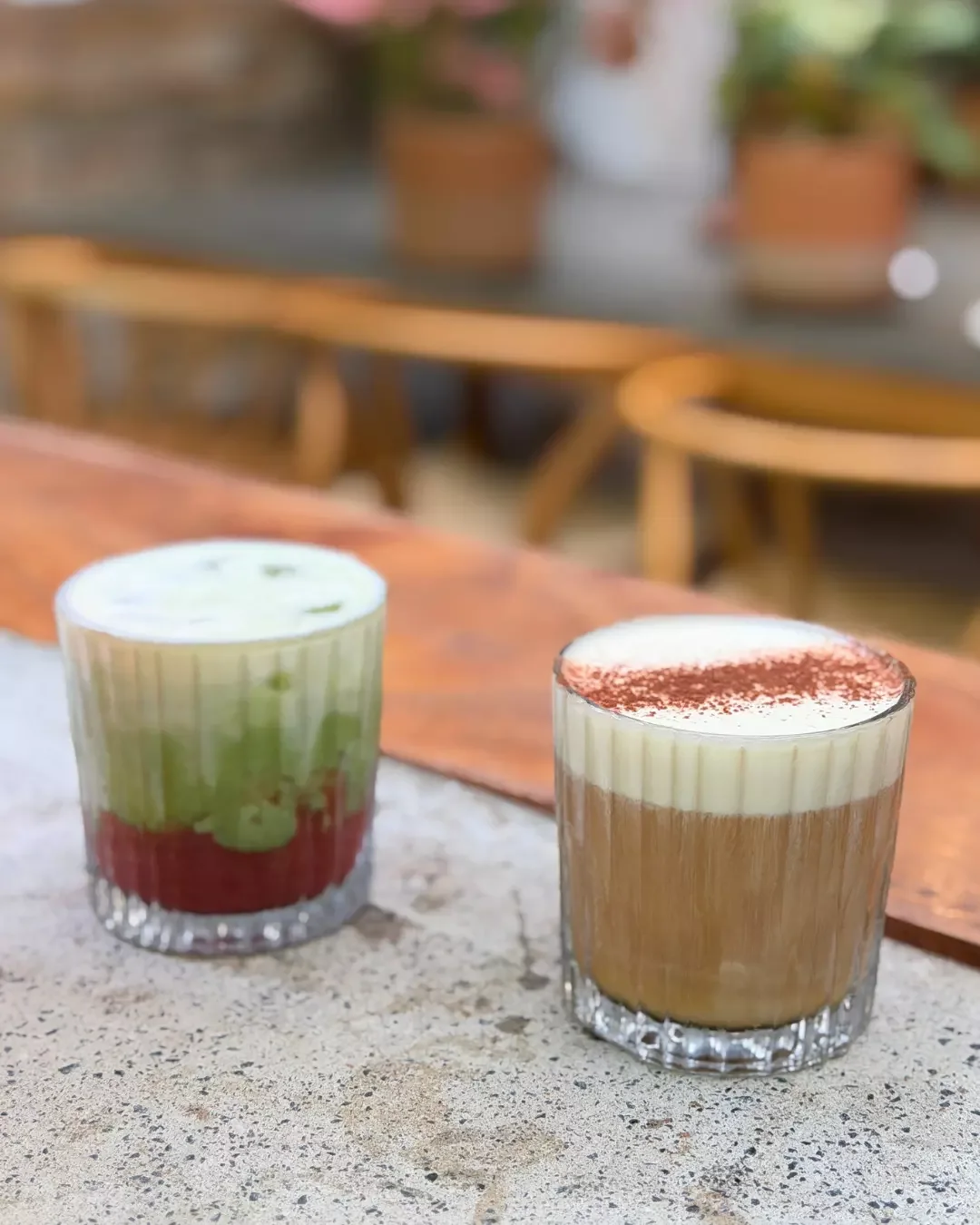 photo of signature matcha and cold brew with signature caramel foam on top, at QBF, best cafe for matcha in Pyrmont