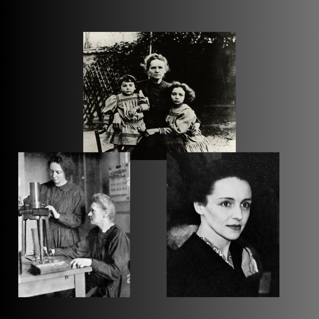 Marie with her daughters Irène, and Ève. Scientist, Wife, Mother: Marie Curie and the Eternal Glow of an Inspiring Ancestor #InspiringAncestors2024 #WomenRisingStrong #SA_SterlingAuthor
