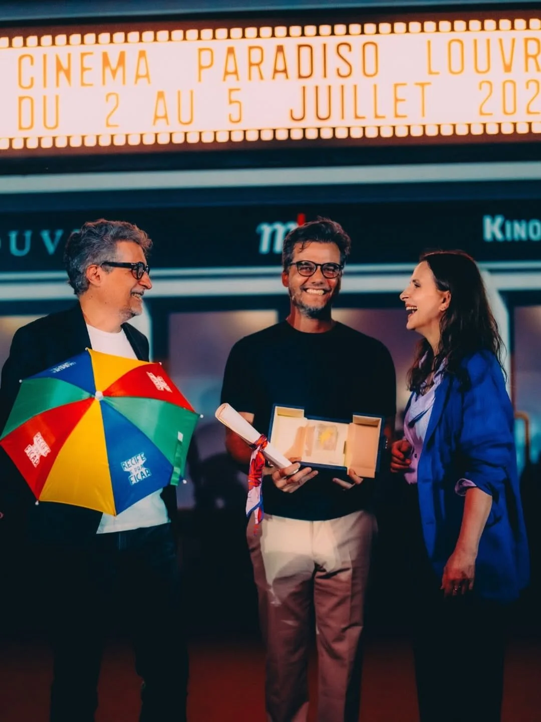 Wagner Mura, Juliette Binoche, Kleber Mendonça Filho Cinéma Paradiso Louvre x MK2