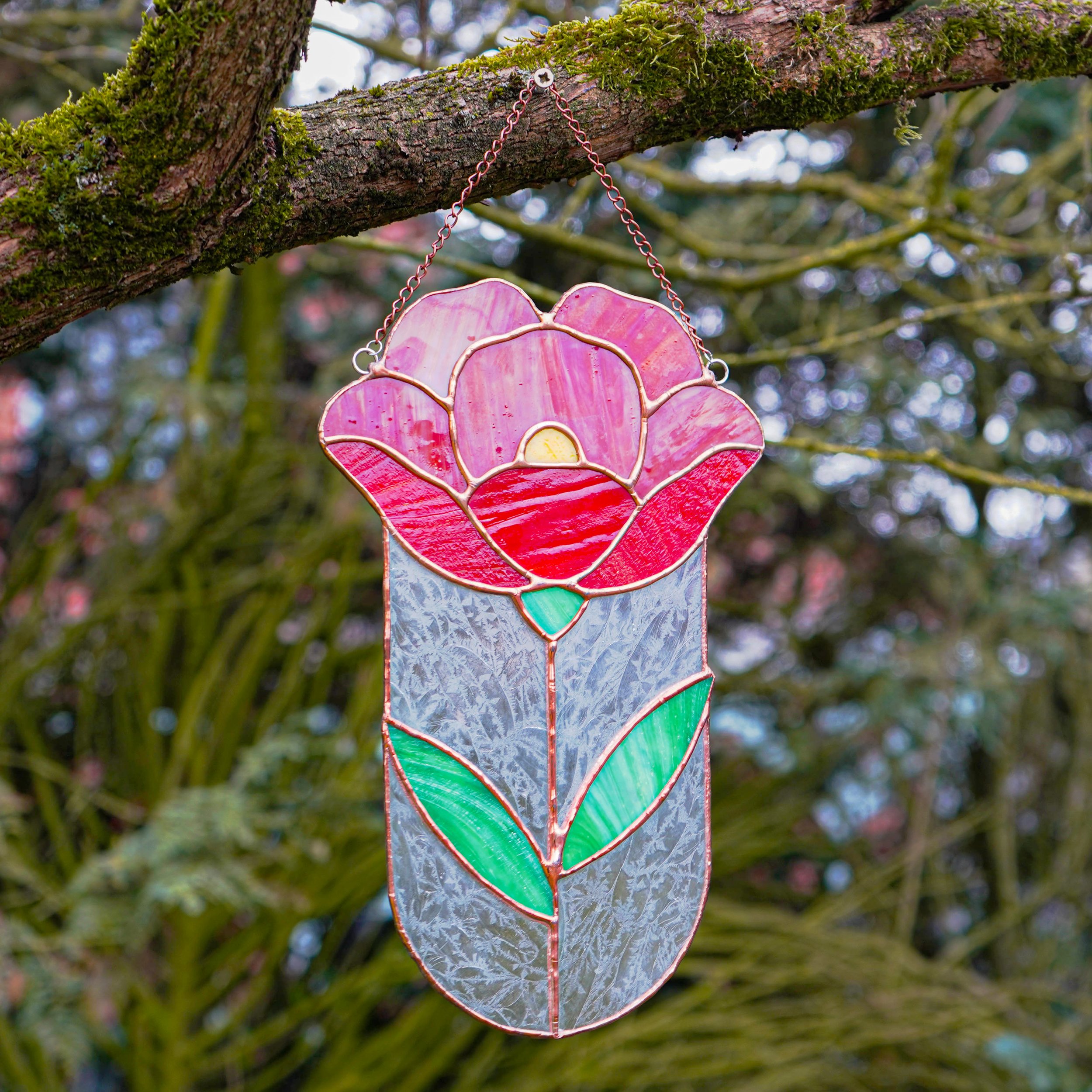 Stained Glass Peony Suncatcher