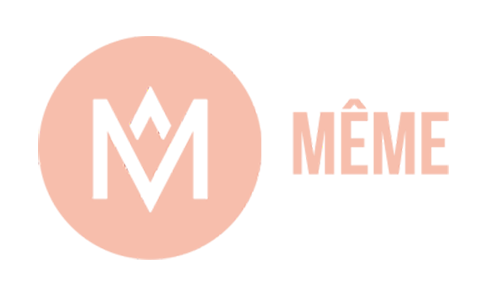 Logo avec un cercle rose contenant un M stylisé noir et le mot 'MÊME' en rose à droite.
