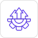 A digital icon of a smiling face with geometric features in purple and black.