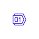 A purple icon of a calendar showing the number 01, on a white background.