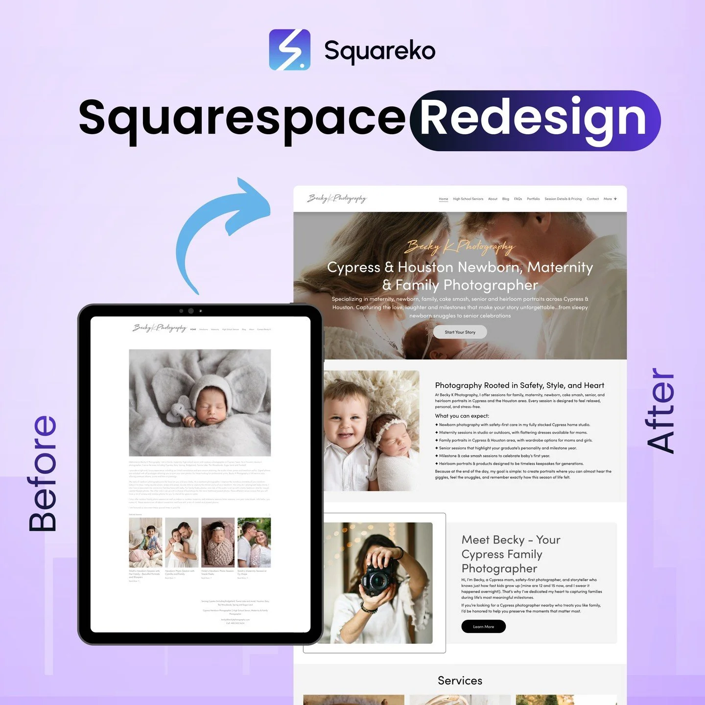 From outdated to outstanding ✨
This Squarespace redesign was all about clarity, emotion, and conversion&mdash;transforming the site into a modern, client-ready experience.

A redesign isn&rsquo;t just about looks.
It&rsquo;s about storytelling, trust