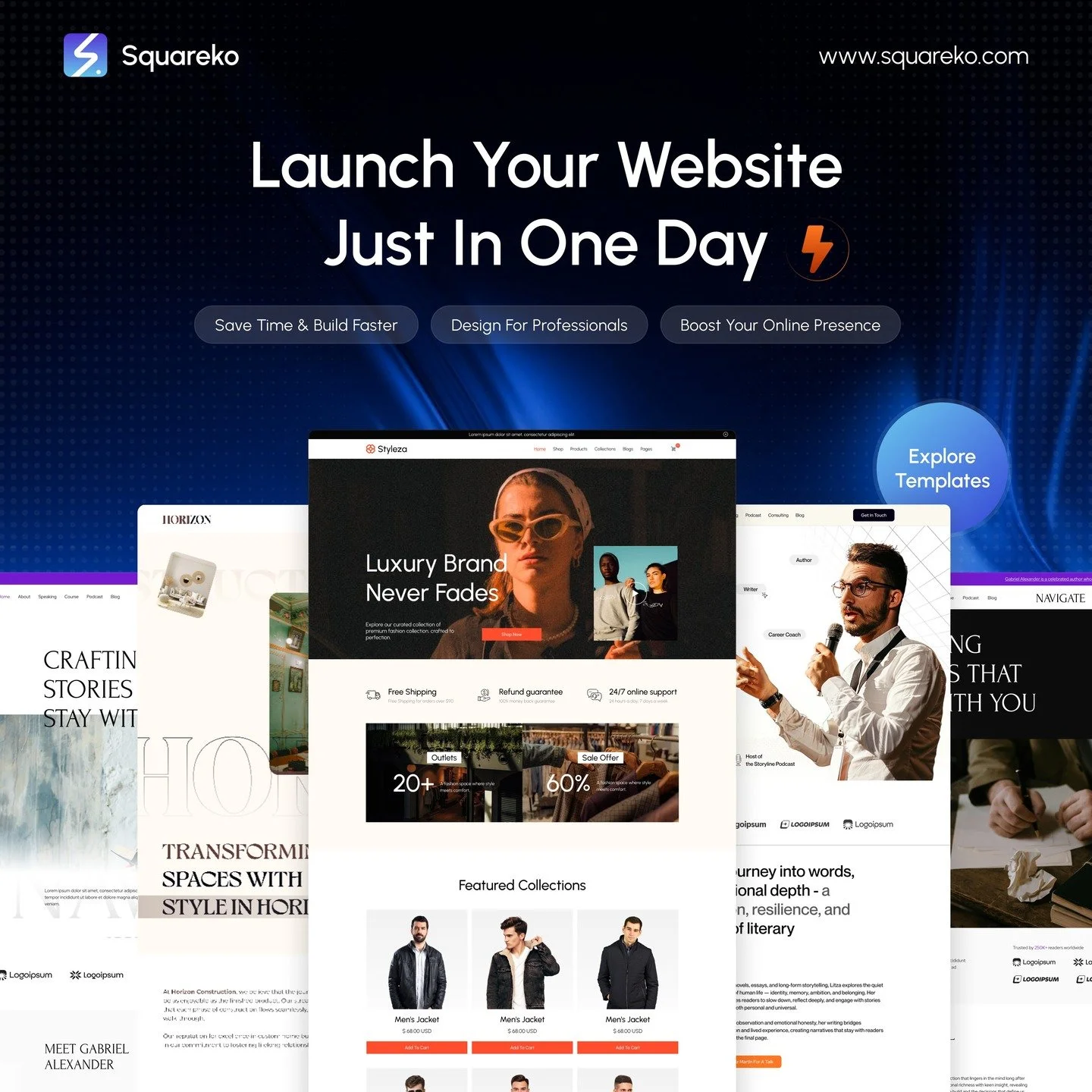 Launch a premium Squarespace website in days&mdash;not months&mdash;and without spending thousands on a designer.

Squareko templates are built for entrepreneurs, creators, and growing businesses who want a high-end website fast, with zero coding and