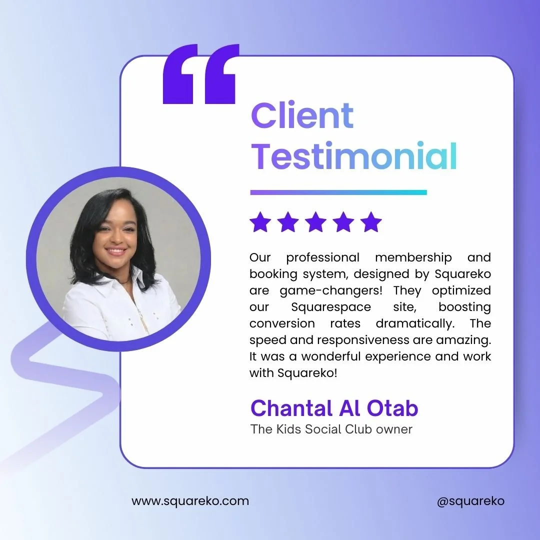 𝗛𝘂𝗴𝗲 𝘀𝗵𝗼𝘂𝘁𝗼𝘂𝘁 𝘁𝗼 𝗖𝗵𝗮𝗻𝘁𝗮𝗹 𝗔𝗹 𝗢𝘁𝗮𝗯 𝗳𝗿𝗼𝗺 𝗧𝗵𝗲 𝗞𝗶𝗱𝘀 𝗦𝗼𝗰𝗶𝗮𝗹 𝗖𝗹𝘂𝗯!🌟
We loved optimizing their Squarespace site with a custom membership and booking system. Seeing those conversion rates boost dramatically is 