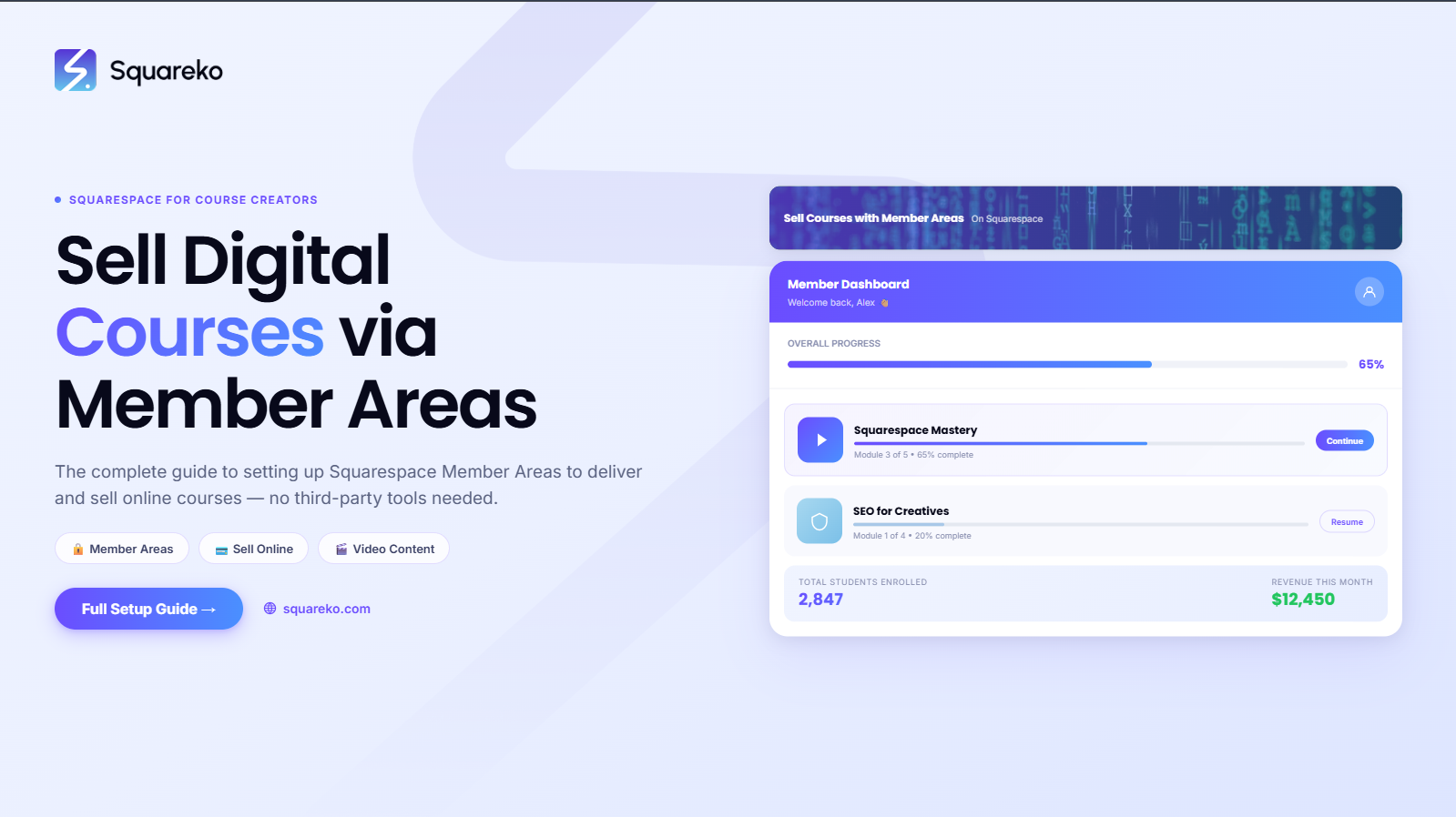 How to Sell Digital Courses on     Squarespace: Member Areas Complete Guide