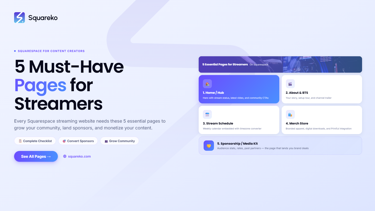 5 Essential Website Pages for Streamers on Squarespace