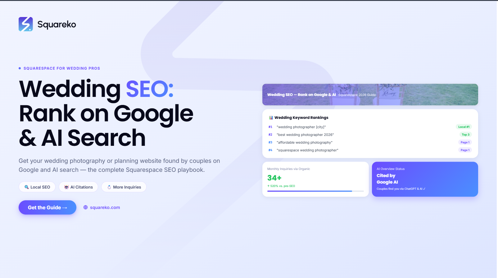 SEO for Wedding Photographers on Squarespace in 2026: Rank on Google and AI