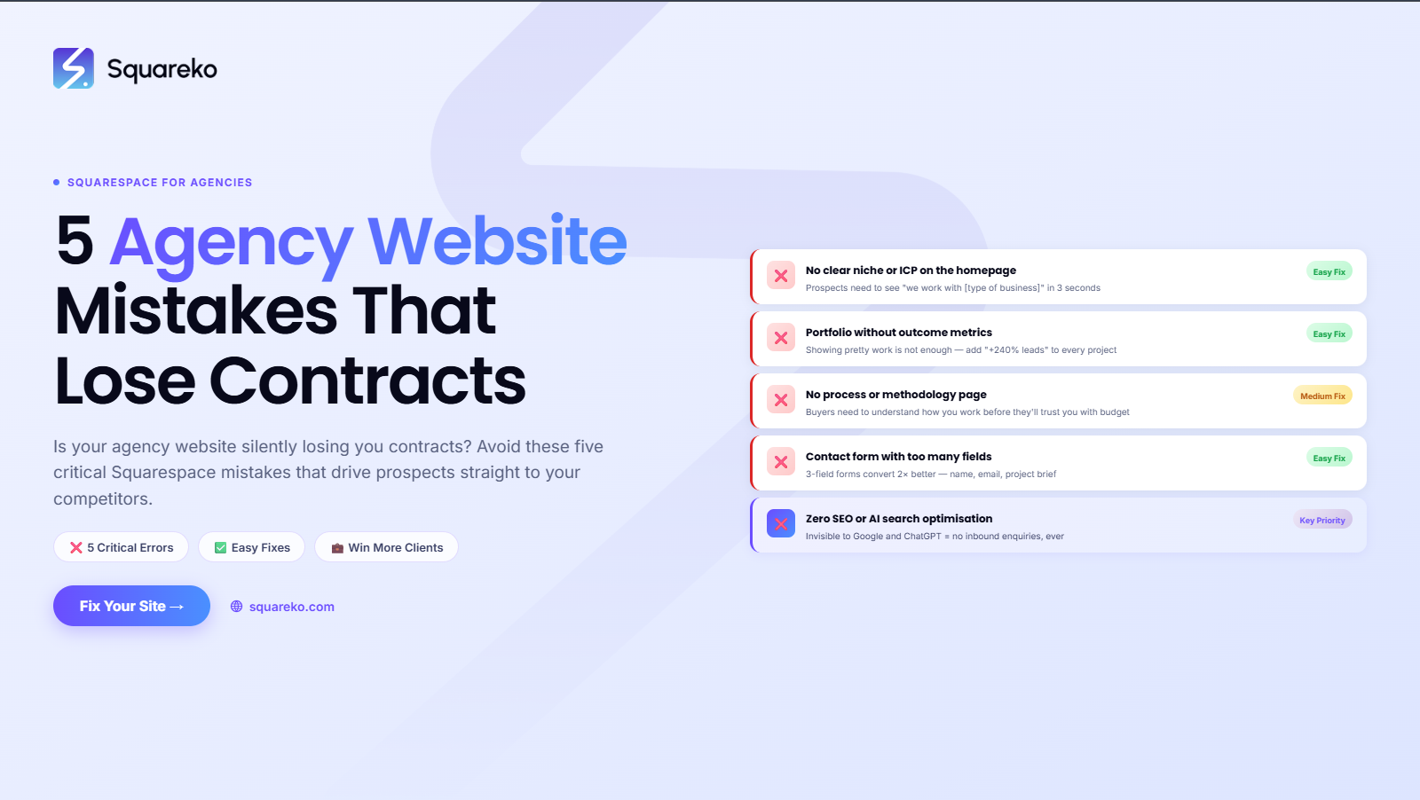 5 Business Agency Website Mistakes That Lose You Contracts on Squarespace