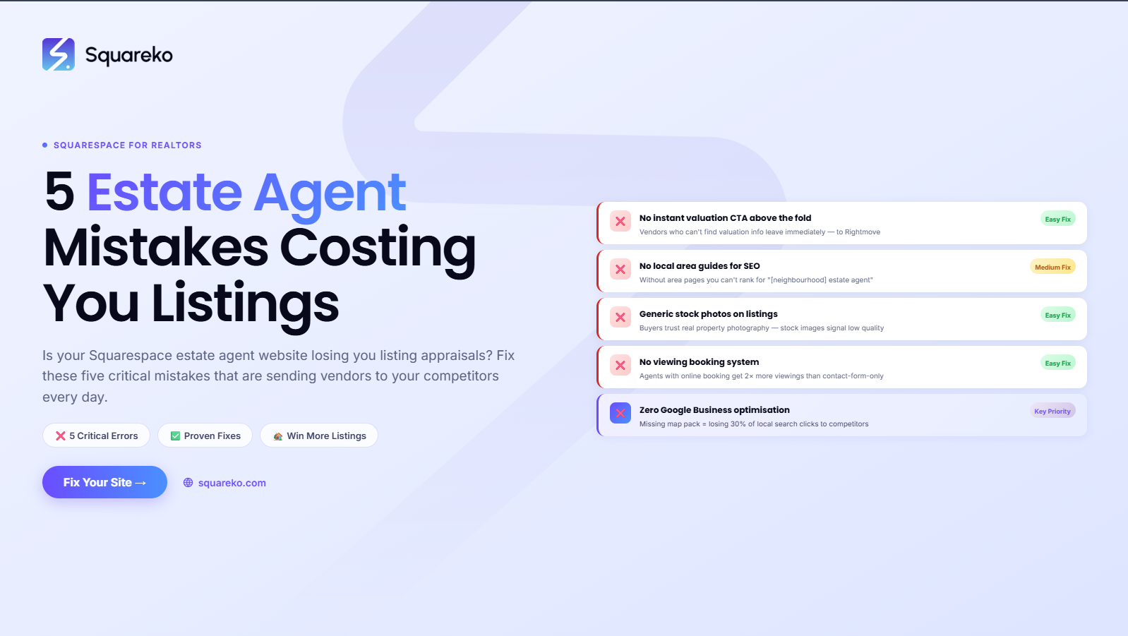 5 Real Estate Website Mistakes That Cost You Listings on Squarespace
