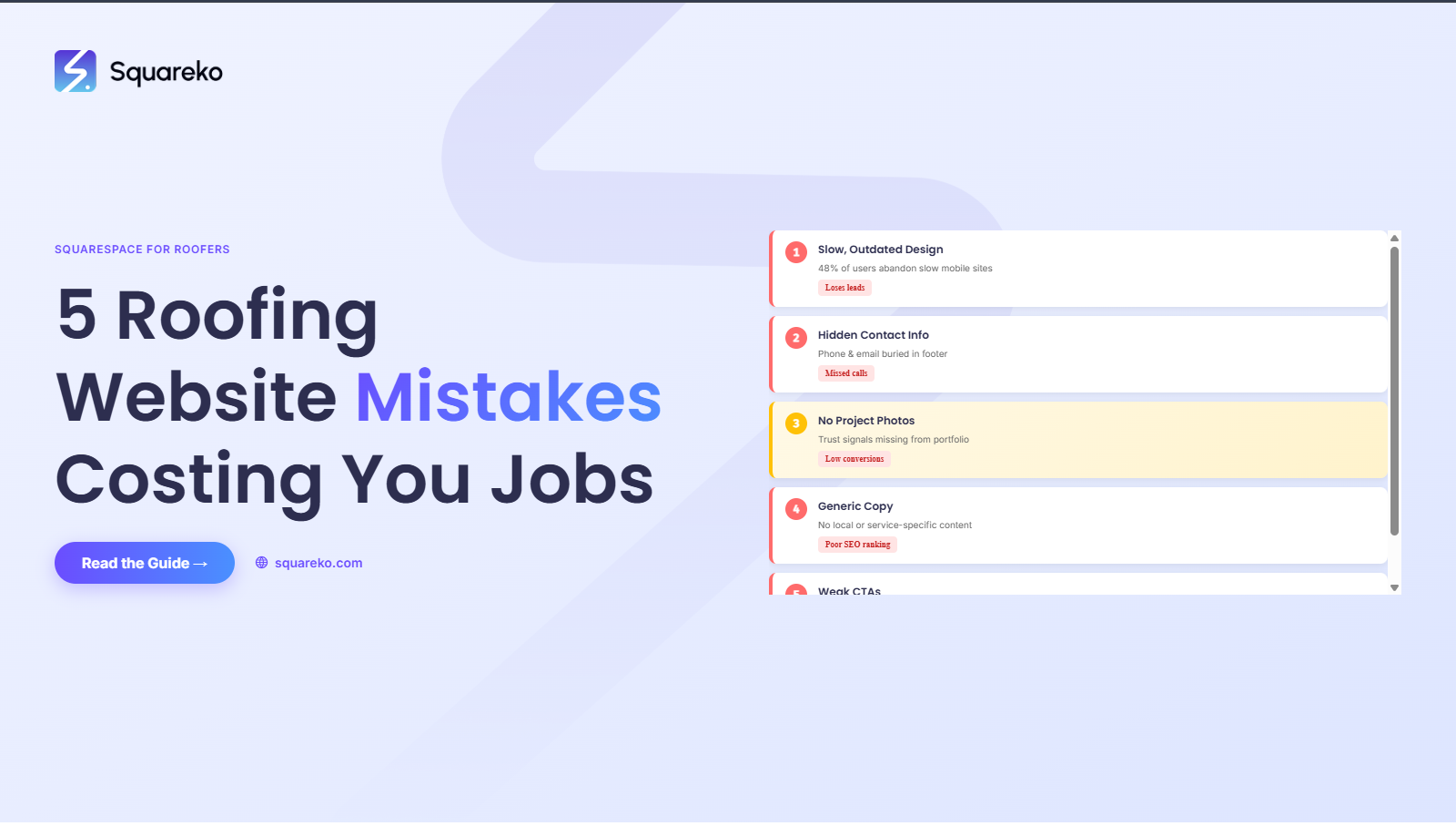 5 Roofing Website Mistakes That Cost You Jobs on Squarespace