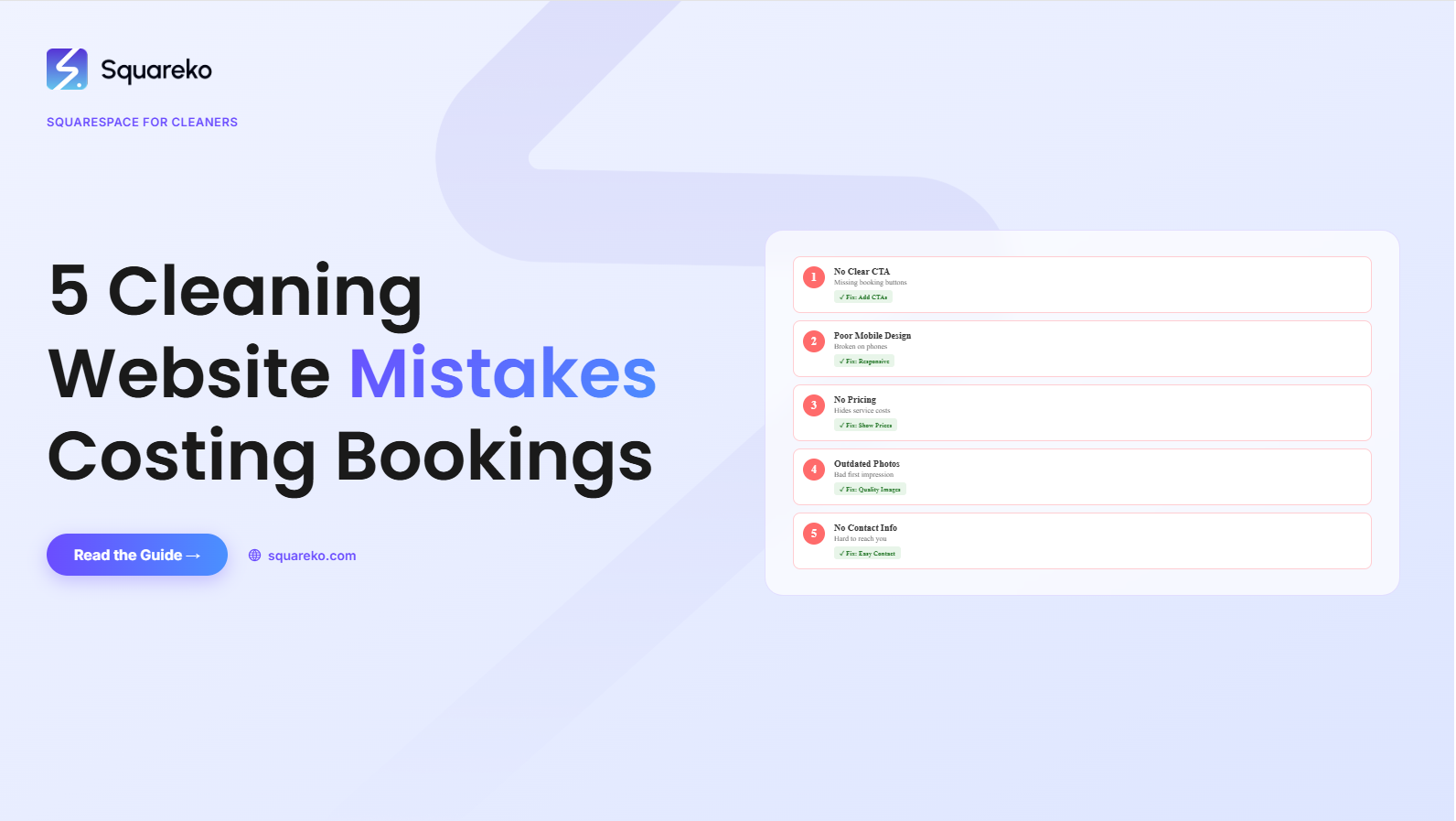 5 Cleaning Business Website Mistakes That Cost You Bookings on Squarespace
