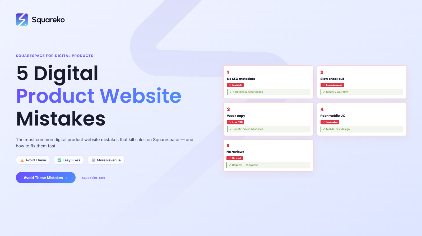 5 Digital Product Website Mistakes That Kill Sales on Squarespace