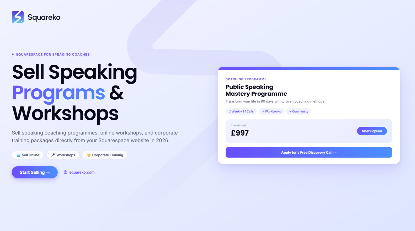 How to Sell Speaking Coaching Programmes and Workshops on Squarespace