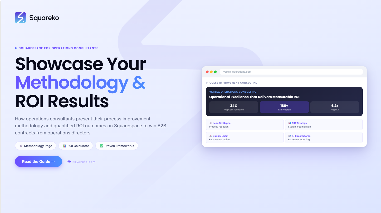 How Operations Consultants Showcase Their Methodology and ROI Results on Squarespace