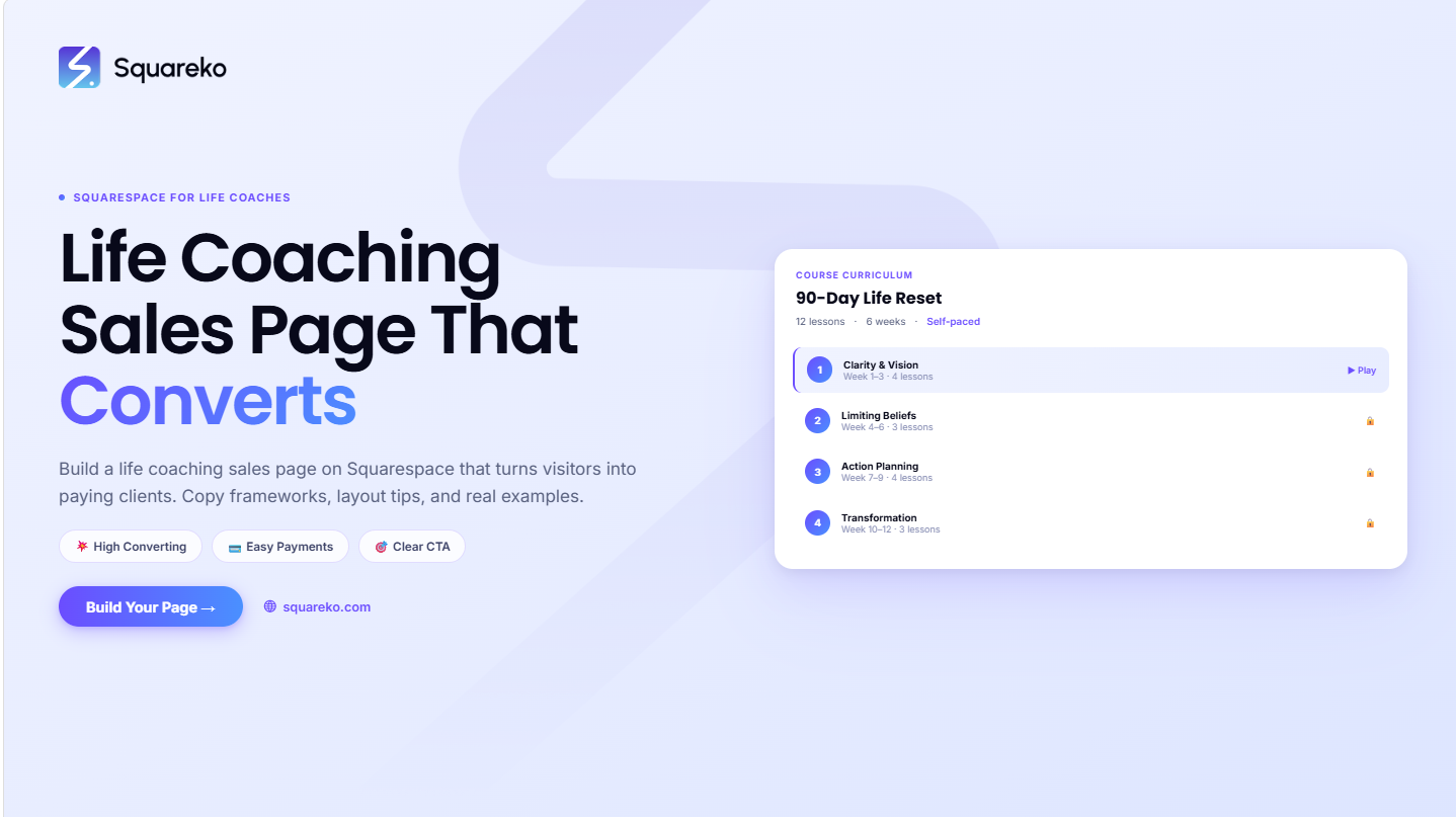 How to Create a Life Coaching Programme Sales Page That Converts on Squarespace