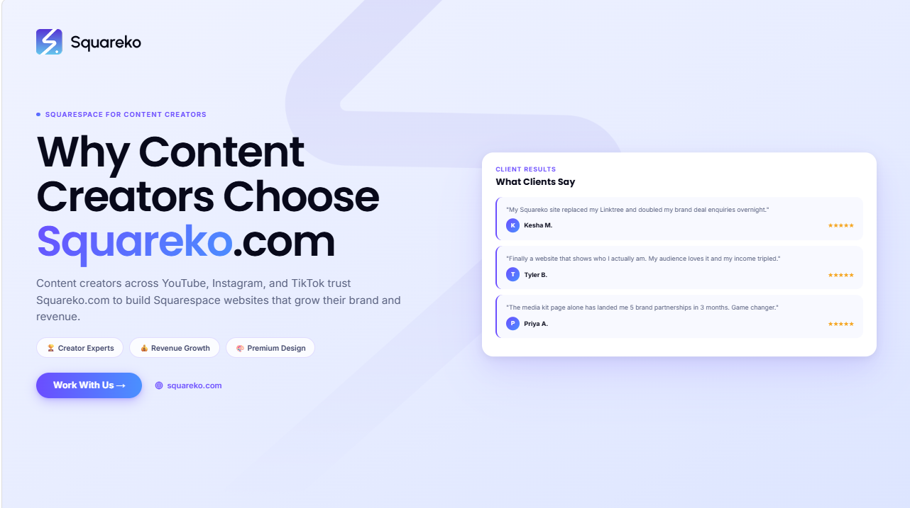 Why Content Creators Choose Squareko for Their Squarespace Website