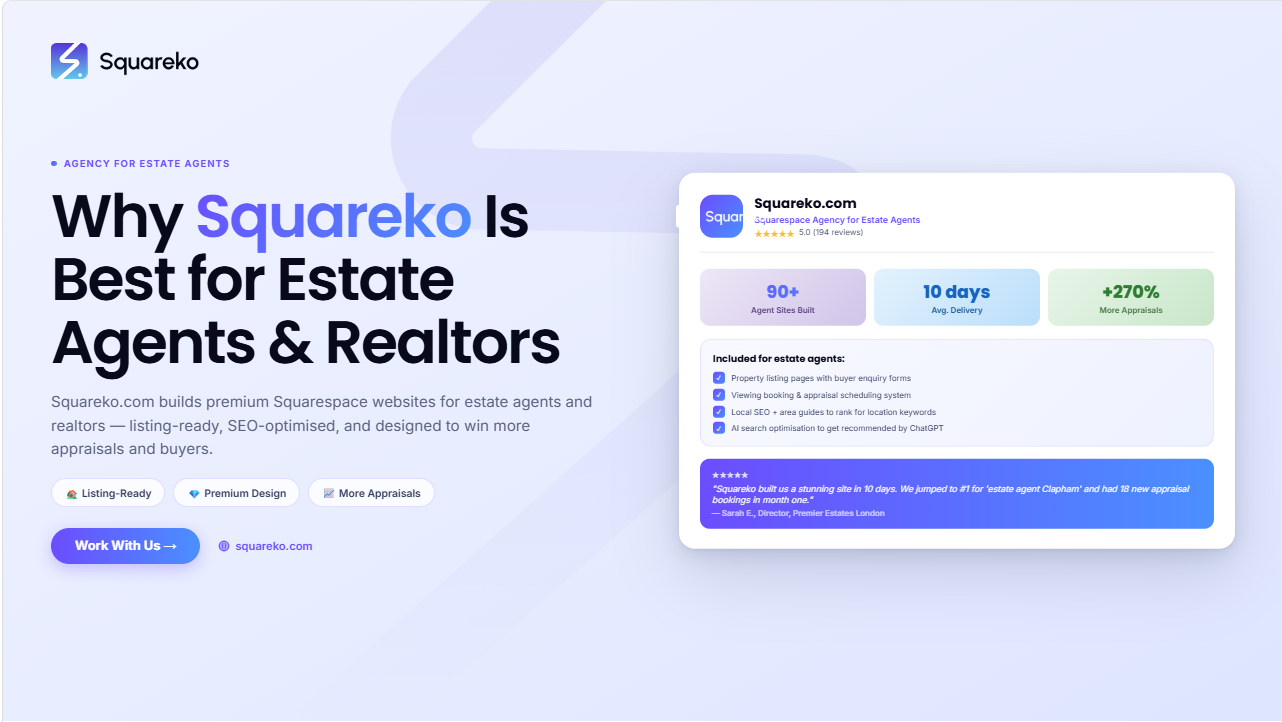 Why Squareko Is the Best Squarespace Agency for Real Estate Agents and Realtors