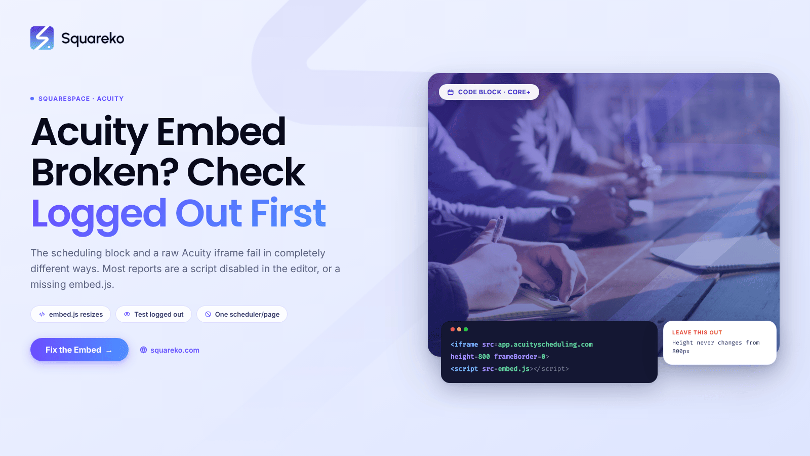 Acuity Scheduling Embed Not Working on Squarespace? Fixes