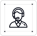 Icon of a customer support agent with headphones and microphone