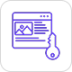 Icon of a newspaper or magazine with a picture and text, connected to a magnifying glass.
