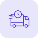 Icon of a delivery truck with a clock, representing express or timely shipping.