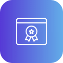 Icon of a certificate or award on a rectangular background with a gradient blue color.