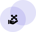 Two overlapping purple circles, with a black dice-like shape in the center that has a question mark on it.