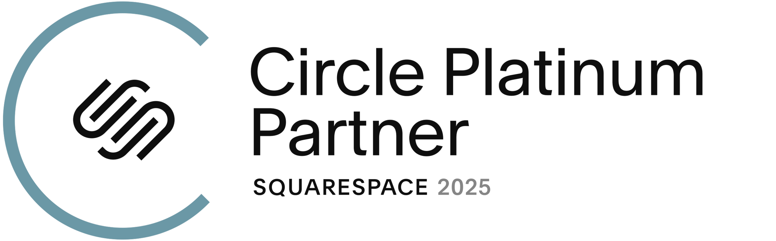 Logo for Square Space 2025 Circle Platinum Partner with a partially open circle and a stylized intertwining design inside.