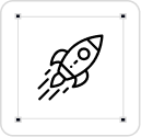 Simple line drawing of a rocket taking off.