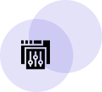 Two overlapping purple circles with a black hexagon containing a question mark in the center.