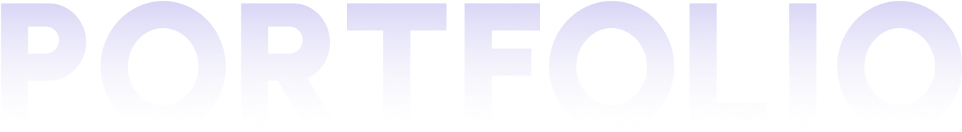 Close-up of a sign with the word 'PORTFOLIO' in gradient purple and white letters.